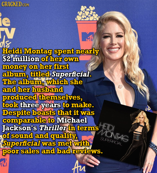 CRACKEDC COM e V dg Heidi Montag spent nearly $2'million of her own money on her first album, titled Superficial. The album, which she and her husband