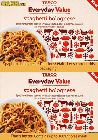 CRACKEDCON TESCO Everyday Value spaghetti bolognese Spaghetti Pasta served with a Minced Beef Bologneses sauce No artificialnlavours Or colours Servin