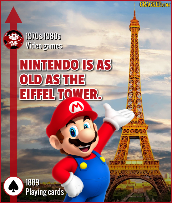 1970s:1980s Video games NINTENDO IS AS OLD AS THE EIFFEL TOWER. 1889 Playing cards