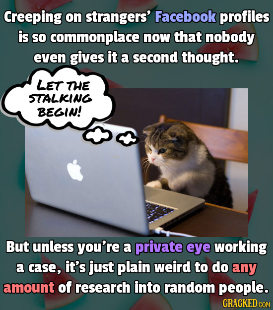 Creeping on strangers' Facebook profiles is so commonplace now that nobody even gives it a second thought. LET THE STALKING BEGIN! But unless you're a