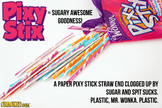 Pixy =SUGARY AWESOME Srawy Grape Fherry Stix GOODNESS! Mai pune llS S0 CLSAO cndY ST WoNKa Pe 423777 LL0 A PAPER PIXY STICK STRAW END CLOGGED UP BY SU