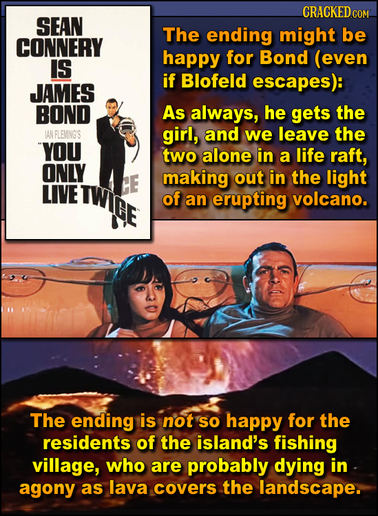 CRACKEDCOM. SEAN The ending might be CONNERY happy for Bond (even IS if Blofeld escapes): JAMES BOND As always, he gets the IAN FLEMINGIS girl, and we