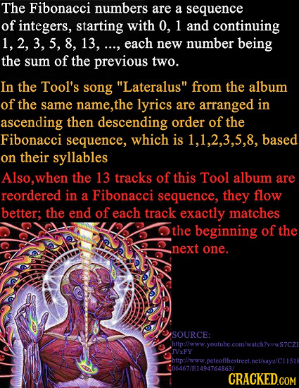 The Fibonacci numbers are a sequence of integers, starting with 0, 1 and continuing 1, 2, 3, 5, 8, 13,, each new number being the sum of the previous 