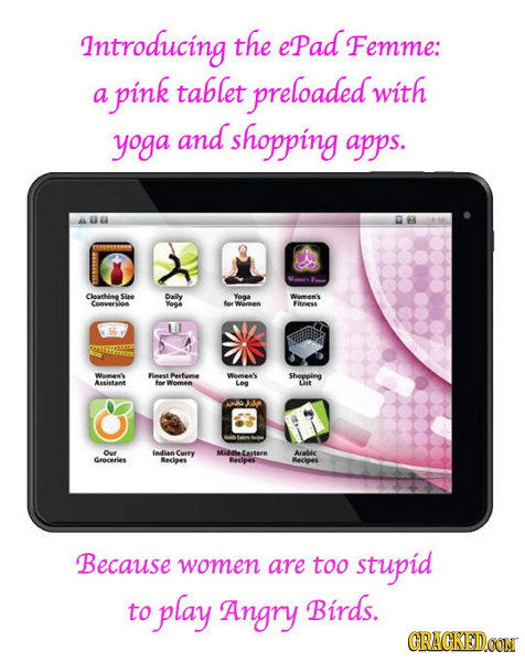 Introducing the ePad Femme: pink tablet preloaded with a yoga and shopping apps. Cloathine Sire Daily Yooa Weman'ls Conversior Yoga loe Women Fithess