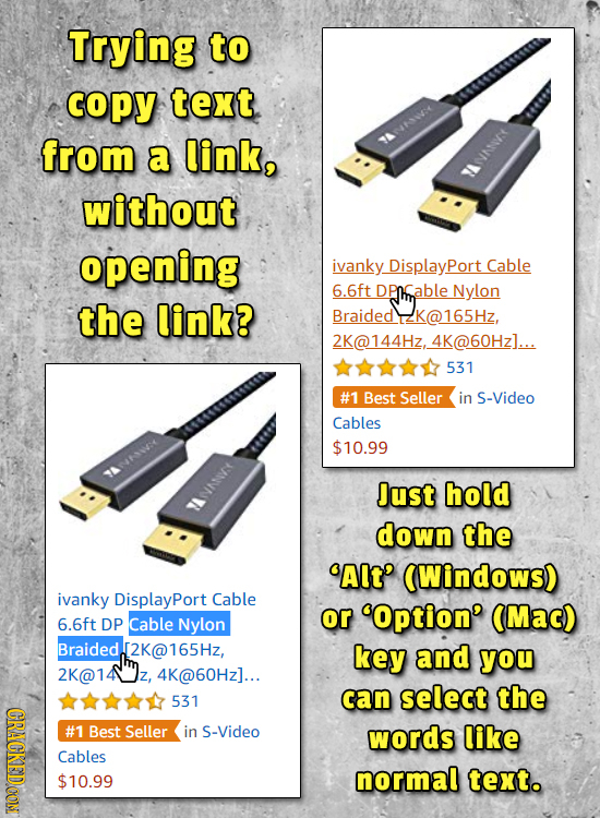 Trying to copy text from link, SAtC a NET without opening ivanky DisplayPort Cable 6.6ft DPICable Nylon the link? Braided K@165Hz, @144Hz, 4K@60Hz]...