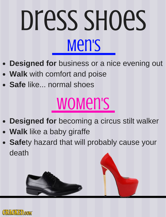 Dress SHOES Men's Designed for business or a nice evening out Walk with comfort and poise Safe like... normal shoes WoMeN'S Designed for becoming a ci