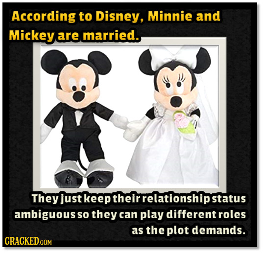 According to Disney, Minnie and Mickey are married. They just keep their relationshipst ambiguous So they can play different roles as the plot demands