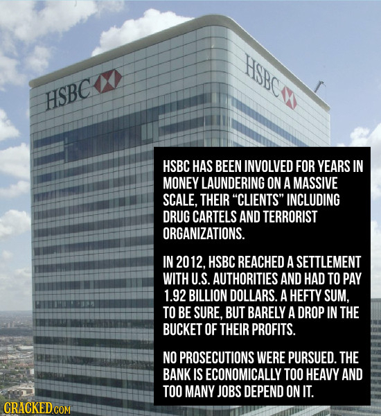 HSBC HSBC HSBC HAS BEEN INVOLVED FOR YEARS IN MONEY LAUNDERING ON A MASSIVE SCALE, THEIR CLIENTS INCLUDING DRUG CARTELS AND TERRORIST ORGANIZATIONS.