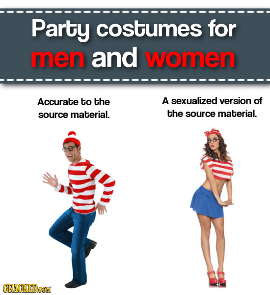 Party costumes for men and women Accurate to the A sexualized version of source material. the source material. CRAGKEDCON