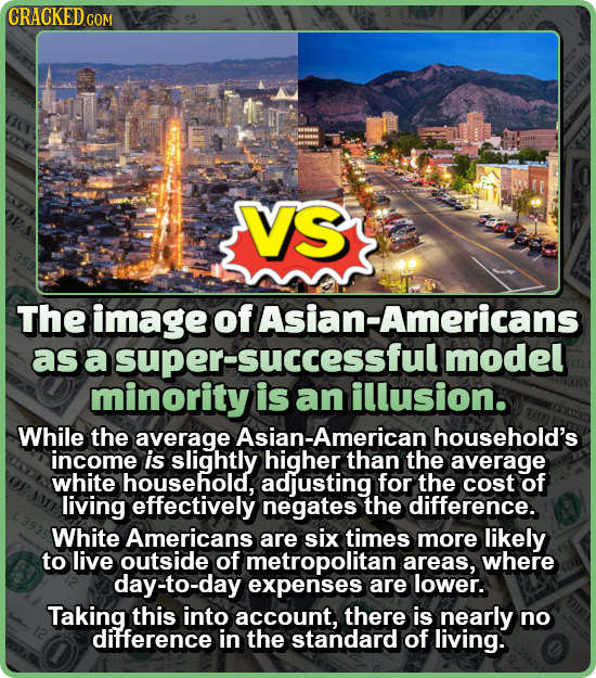 CRACKEDCON VS The image of Asian-Americans as a super-successful model minority is an illusion. While the average Asian-American household's income is