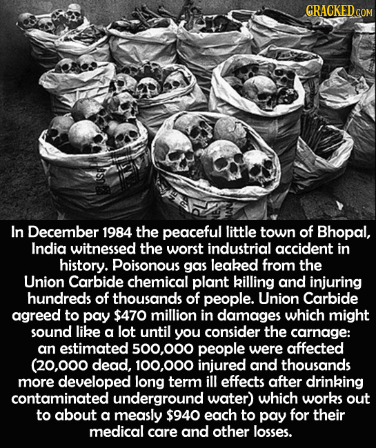 GRACKEDC COM In December 1984 the peaceful little town of Bhopal, India witnessed the worst industrial accident in history. Poisonous gas leaked from 