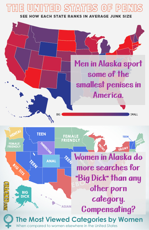 THE UNITED STATES OF PENIS SEE HOW EACH STATE RANKS IN AVERAGE JUNK SIZE Men in Alaska sport some of the smallest penises in America. BIG SMALL TEEN H