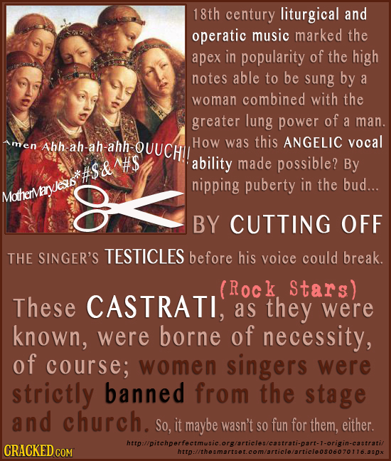 18th century liturgical and operatic music marked the apex in popularity of the high notes able to be sung by a woman combined with the greater lung p