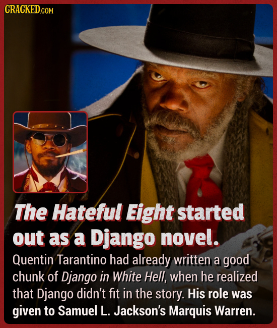 The Hateful Eight started out as a Django novel. Quentin Tarantino had already written a good chunk of Django in White Hell, when he realized that Dja