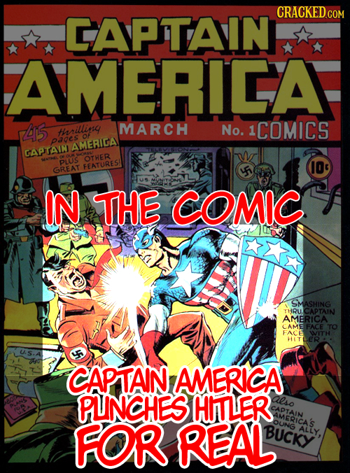 CRACKEDCON CAPTAIN AMERICA 45 MARCH thrilling No. 1 COMICS of panes AMERICA GAPTAIN OTHER DIUS FEATURES! I03 GREAT IN THE COMIC SMASHING THRU CAPTAIN