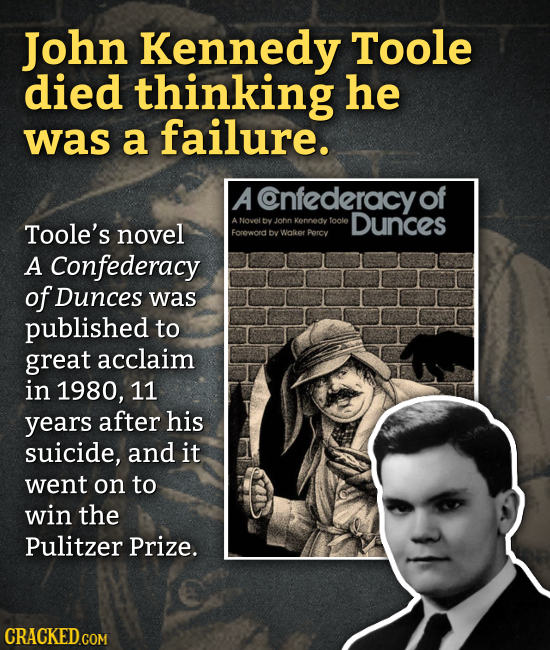 John Kennedy Toole died thinking he was a failure. A Cnfederacy of Dunces Toole's novel ANovel by John Kennedy toole Foreword bv Walker Parcy A Confed