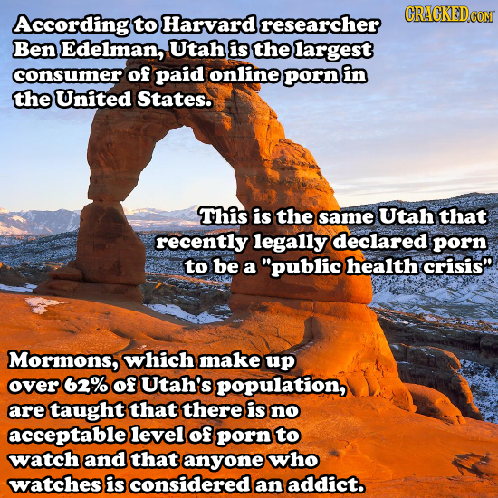 CRACKEDCON According to Harvard researcher Ben Edelman, Utah is the largest consumer of paid online porn fiin the United States. This is the same Utah
