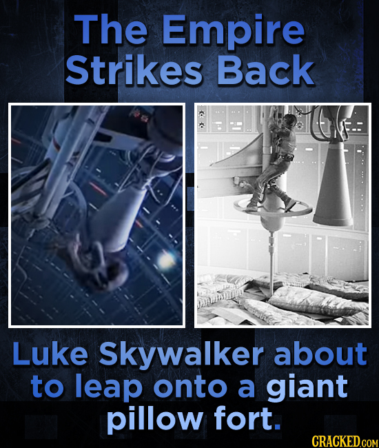 The Empire Strikes Back Luke Skywalker about to leap onto a giant pillow fort.