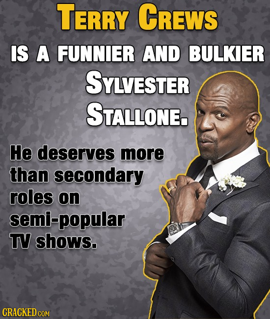 TERRY Crews IS A FUNNIER AND BULKIER SYLVESTER STALLONE. He deserves more than secondary roles on semi-popular TV shows. CRACKED COM 