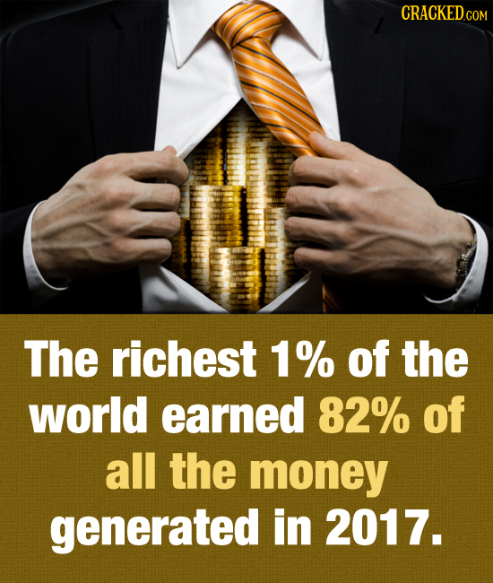 CRACKEDc COM The richest 1% of the world earned 82% of all the money generated in 2017.