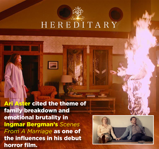 HEREDITARY Ari Aster cited the theme of family breakdown and emotional brutality in Ingmar Bergman's Scenes From A Marriage as one of the influences i