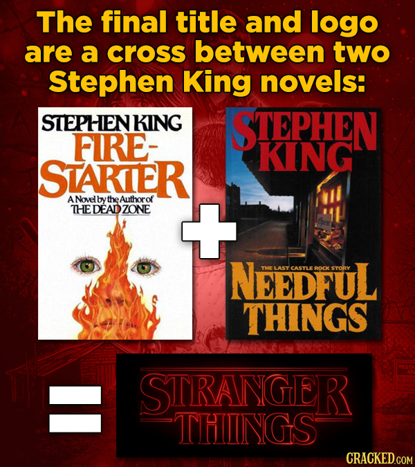 The final title and logo are a cross between two Stephen King novels: STEPHEN KING STEPHEN FIRE- KING STAKIER A Novel bytheAuthorof THEDEADZONE NeEDFU