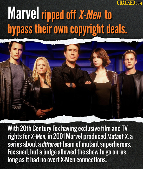 Marvel ripped off X-Men to bypass their own copyright deals. With 20th Century Fox having exclusive film and TV rights for X-Men, in 2001 Marvel produ