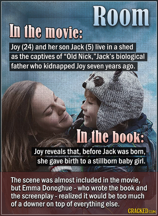 Room In the movie: Joy (24) and her son Jack (5) live in a shed as the captives of Old Nick, Jack's biological father who kidnapped Joy seven years