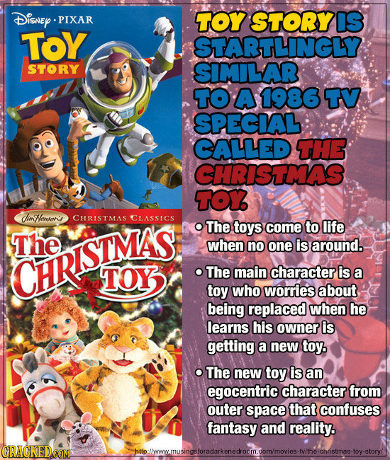 DisnEY PIXAR TOY STORYIS TOY STARTLINGLY STORY SIMILAR TO A 1986 TV SPECIAL CALLED THE CHRISTMAS TOY JimmHenson's CHRISTMAS CLASSICS The toys come to 