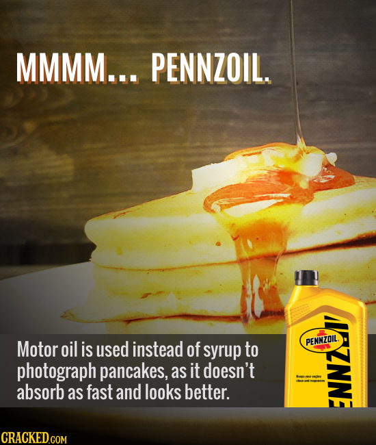 MMMM... PENNZOIL. Motor Oil is used instead of to PENNZOIL ANNE syrup photograph pancakes, as it doesn't absorb as fast and looks better.