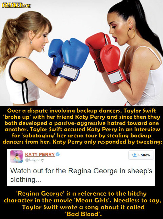 CRACKEDOON Over a dispute involving backup dancers, Taylor Swift 'broke up' with her friend Katy Perry and since then they both developed a oassive-ag