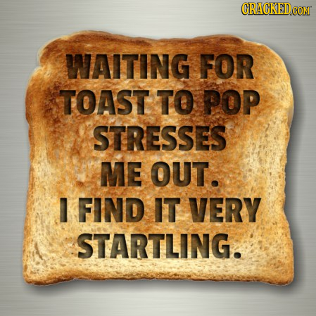 CRACKEDG WAITING FOR TOAST TO POP STRESSES ME OUT. FIND IT VERY STARTLING.