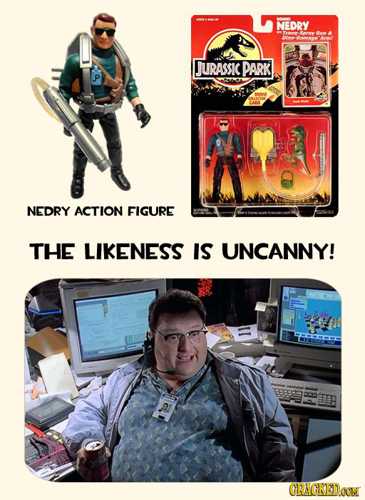 MNNL NEDRY Trann Snry on Dimo Damage JURASSIC PARK P CARS NEDRY ACTION FIGURE THE LIKENESS IS UNCANNY! CRACKEDOON