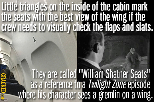 Little triangles on the inside of the cabin mark the seats with the best view of the wing if the crew needs to visually check the flaps and slats. ThE