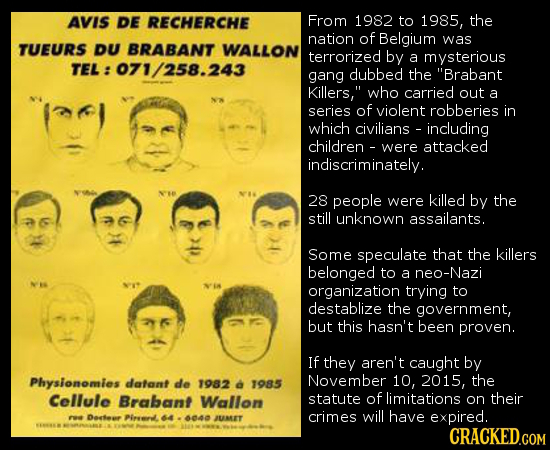 AVIS DE RECHERCHE From 1982 to 1985, the nation of Belgium was TUEURS DU BRABANT WALLON terrorized by a mysterious TEL: 071/258.243 gang dubbed the B