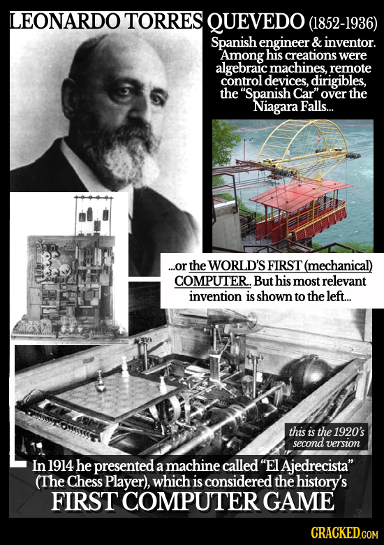 LEONARDO TORRES QUEVEDO (1852-1936) Spanish engineer & inventor. Among his creations were algebraic machines. remote control devices, dirigibles, the