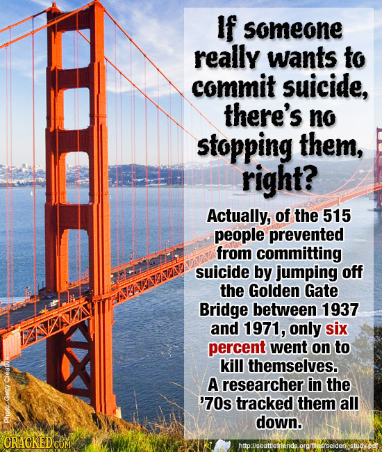 If someone really wants to commit suicide, there's no stopping them, right? Actually, of the 515 people prevented from committing suicide by jumping o