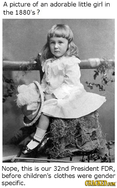 A picture of an adorable little girl in the 1880's? Nope, this is our 32nd President FDR, before children's clothes were gender specific. CRACKED.CON