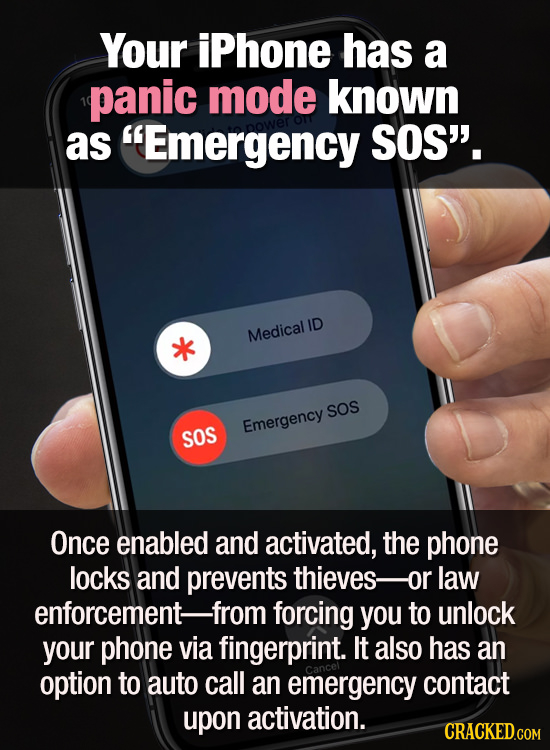 Your iPhone has a panic mode known as Emergency SOS'. ID Medical SOS Emergency SOS Once enabled and activated, the phone locks and prevents thieves