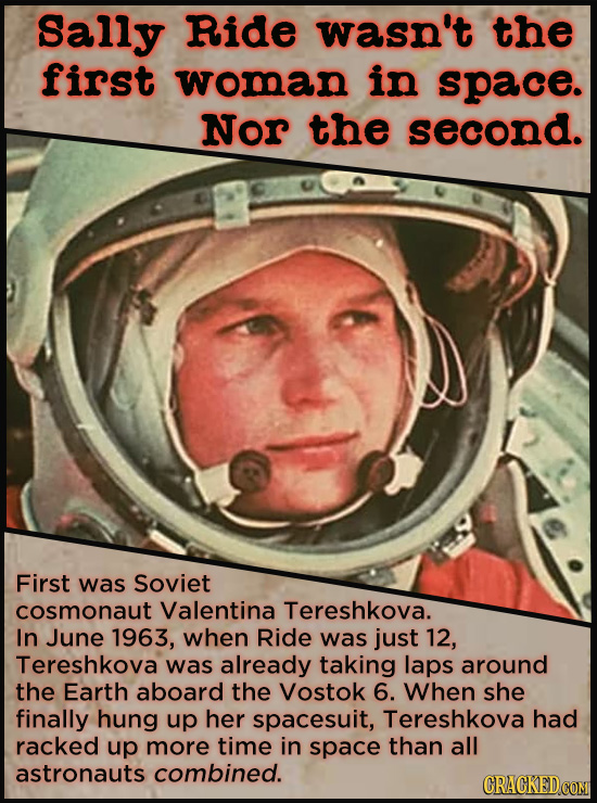 21 People Who Get Unfairly Left Out Of The History Books - Sally Ride wasn't the first woman in space. She wasn’t even the second. The first woman in