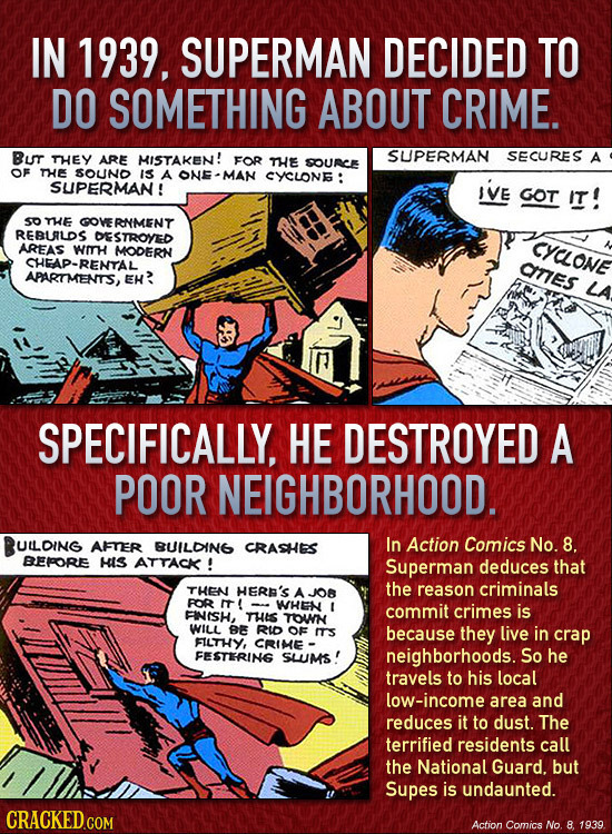 IN 1939. SUPERMAN DECIDED TO DO SOMETHING ABOUT CRIME. Bu THEY MISTAKEN! SUPERMAN SECURES ARE FOR THEE A SOURC OF THE SOUND IS A ONE-MAN CYSLONE: SUPE