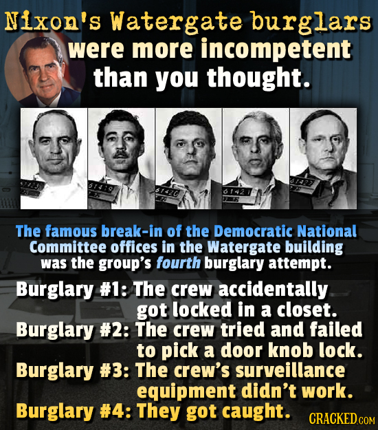 Nixon's Watergate burglars were more incompetent than you thought. The famous break-in of the Democratic National Committee offices in the Watergate b