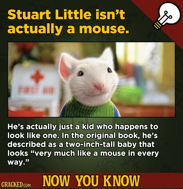 Now You Know! 13 Facts About Movies And General Trivia To Un-Bore You - Stuart Little isn't actually a mouse.