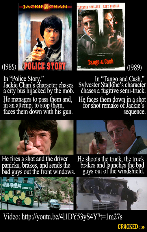 TACKIECHAN JACKIE CHAN TLTESTER STALLONE KIRT BUSSELL Tango & Cash (1985) POLICE STORY (1989) In Police Story, In Tango and Cash. Jackie Chan's ch