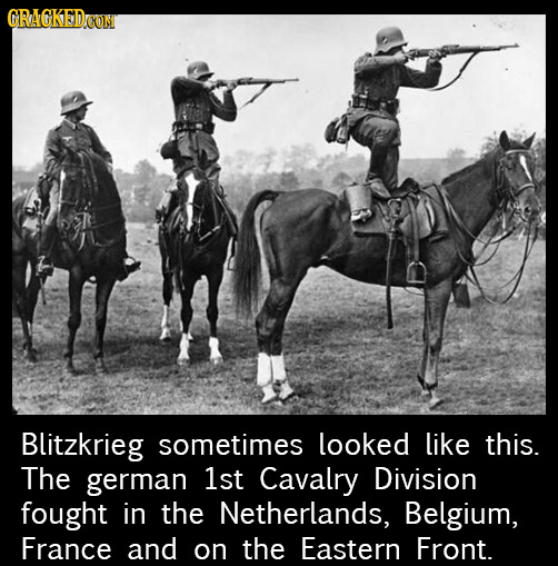 CRAGKEDCON Blitzkrieg sometimes looked like this. The german 1st Cavalry Division fought in the Netherlands, Belgium, France and on the Eastern Front.