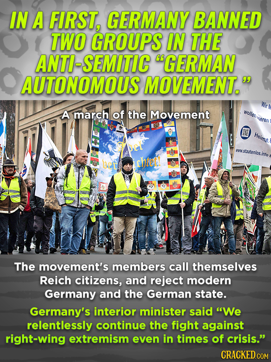 IN A FIRST, GERMANY BANNED TWO GROUPS IN THE ANTI-SEMITIC GERMAN AUTONOMOUS MOVEMENT. A march of the Movement wolle seren Heimzt NWW wstaatelos .inf