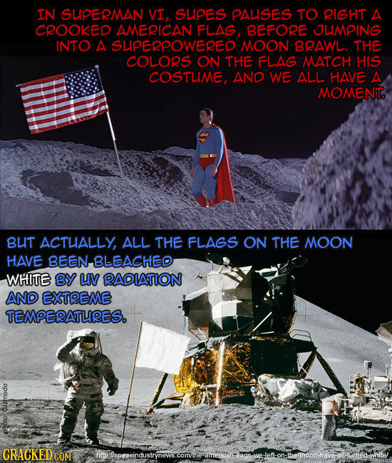 IN SLIPERMAN VI, SLIPES PALSES TO RIGHT A CROOKED AMERICAN FLAG, BEFORE JUAPING INTO A SLIPERPOWERED MOON BRAWL THE COLORS ON THE FLAG MATCH HIS COSTU