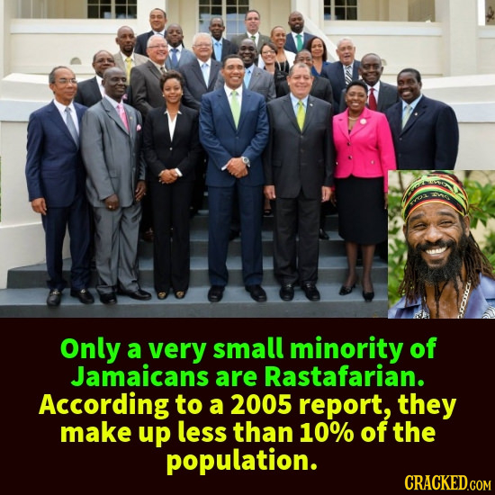Only a very small minority of Jamaicans are Rastafarian. According to a 2005 report, they make up less than 10% of the population.