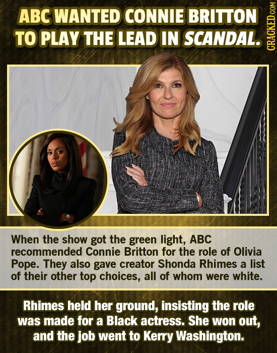 ABC WANTED CONNIE BRITTON TO PLAY THE LEAD IN SCANDAL. cracn When the show got the green light, ABC recommended Connie Britton for the role of Olivia 