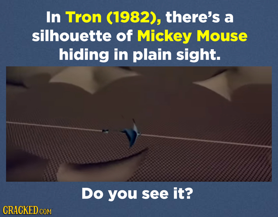 In Tron (1982), there's a silhouette of Mickey Mouse hiding in plain sight. Do you see it?